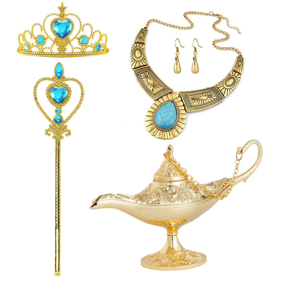 Jasmine Princess Cosplay Costume Girl Jasmine Sets Cartoon Children Birthday Party Gift Halloween Fantasy Outfits