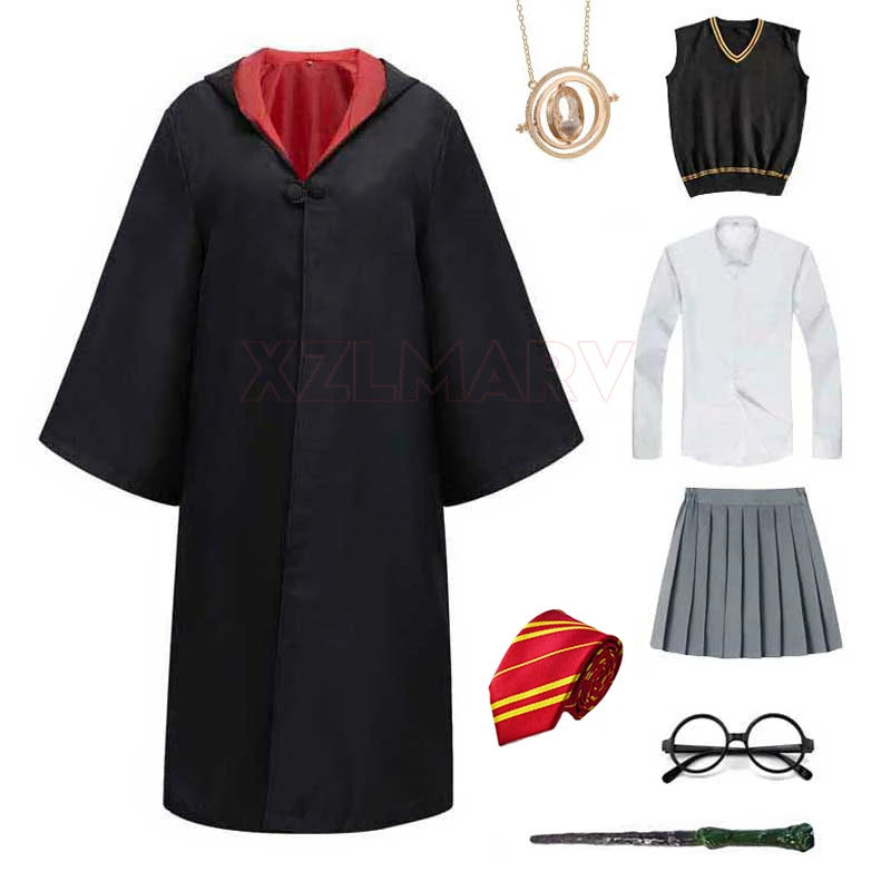 Adult Girls Hogwarts Cosplay Magic School Robes Cloak Slytherin Halloween Cape Boys Costume Women Men Uniform Scarf Tie Gifts