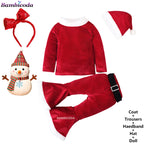2025 Christmas Santa Claus Outfit Newborn Clothing Sets Winter Fleece Tops+Pants+Hats Baby Girls Clothes Costume Xmas