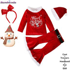2025 Christmas Santa Claus Outfit Newborn Clothing Sets Winter Fleece Tops+Pants+Hats Baby Girls Clothes Costume Xmas