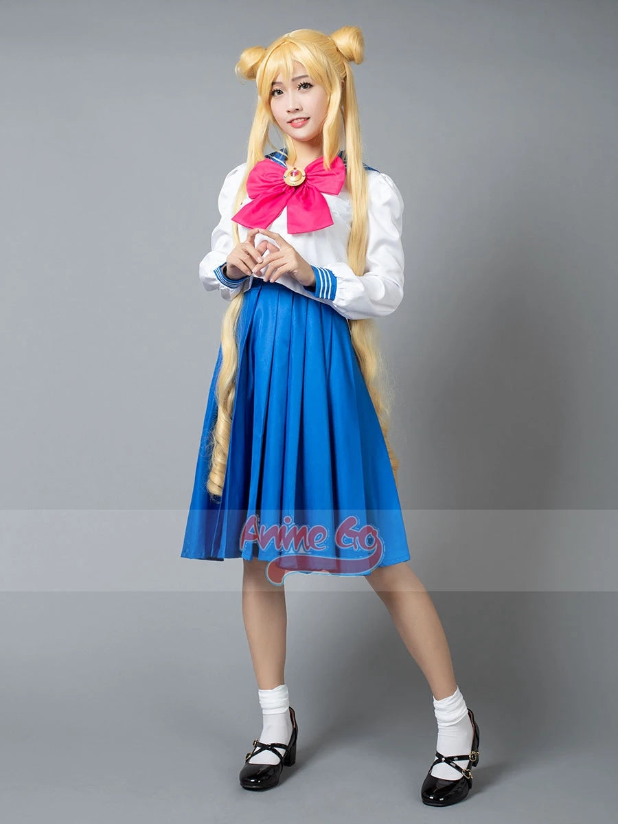 Anime Sailor Crystal Tsukino Usagi Cosplay Costume Women School JK Uniform