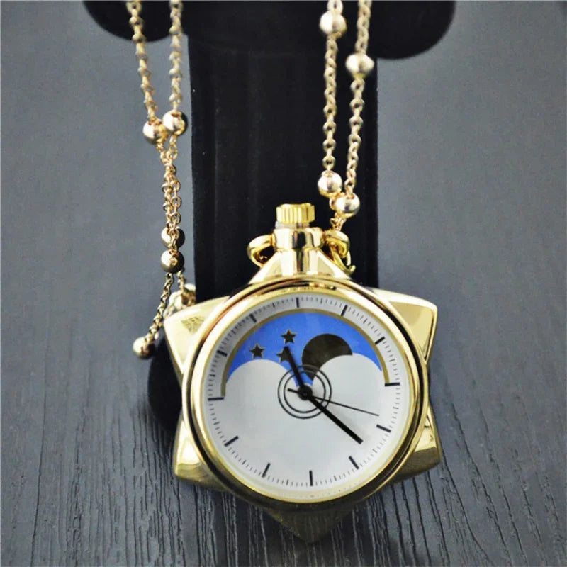 Anime Sailor Moon Neck lace Crystal Star Pocket Watch Pendant Neck lace for Students Collection Girls Birthday Gift Toys