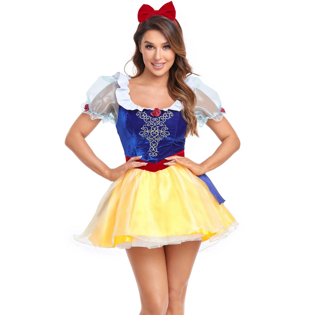 Classic Carnival Party Halloween White Snow Costume Women Adult  Fairy Tale Princess Clubwear Cosplay Costumes Fancy Dress