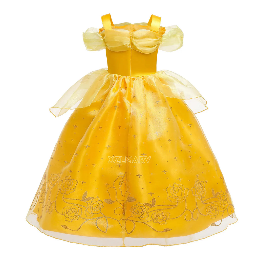 New Princess Dresses Girls Belle Party Costume Girl Birthday Flower Clothes Beauty and the Beast Fancy Disguise