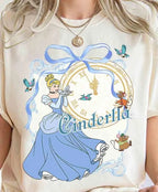 2025 Summer New Enchanting Bow Princess Group Girl Aesthetic T-shirt Cinderella Beauty Long Hair Princess Snow White T-shirt