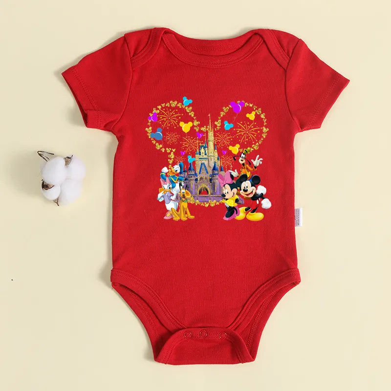 Christmas Newborn Baby Red Romper 100% Cotton Baby Mickey Print Infant Outfit Baby Girls Boys Bodysuit Disney Clothes Xmas Gift