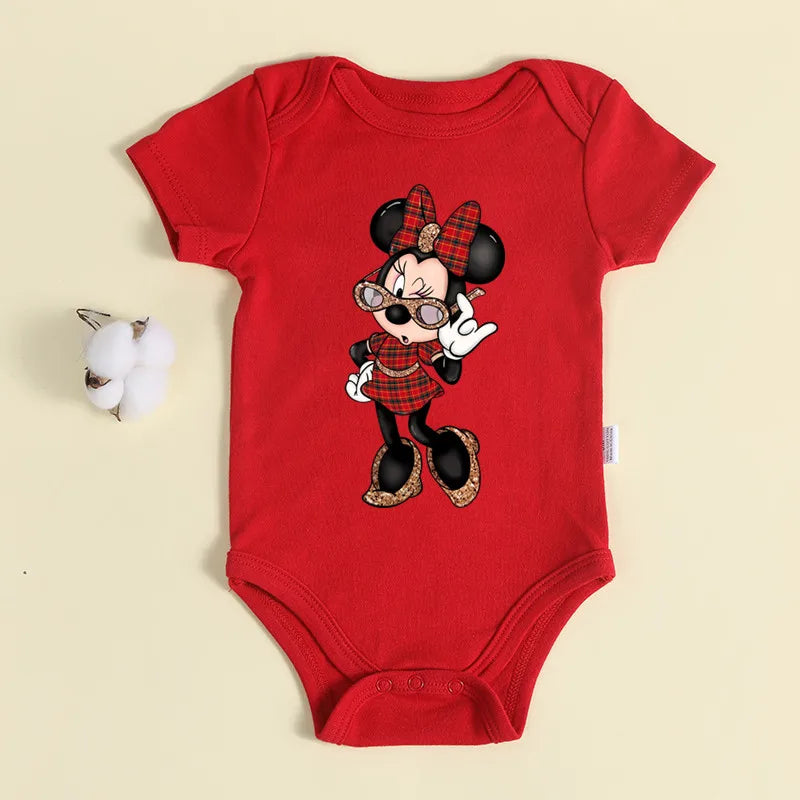 Christmas Newborn Baby Red Romper 100% Cotton Baby Mickey Print Infant Outfit Baby Girls Boys Bodysuit Disney Clothes Xmas Gift