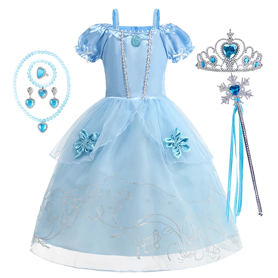 Girl Cinderella Dress Up Floral Children Party Princess Costume Kids Halloween Carnival Outfit Kids Clothes