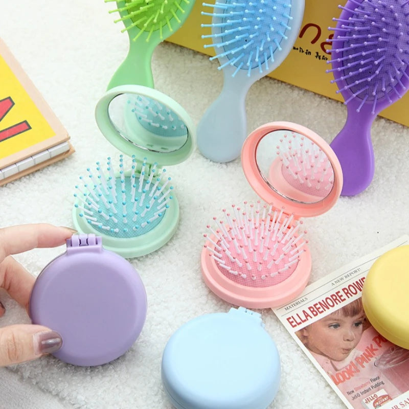 Sailor Moon Anime  Mini Folding Hair Brush with Mirror Portable Travel Comb for Women Lightweight Outdoor Use Hand Washable Gift