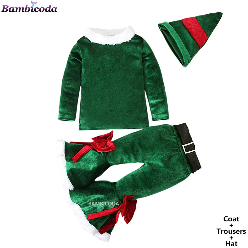 2025 Christmas Santa Claus Outfit Newborn Clothing Sets Winter Fleece Tops+Pants+Hats Baby Girls Clothes Costume Xmas