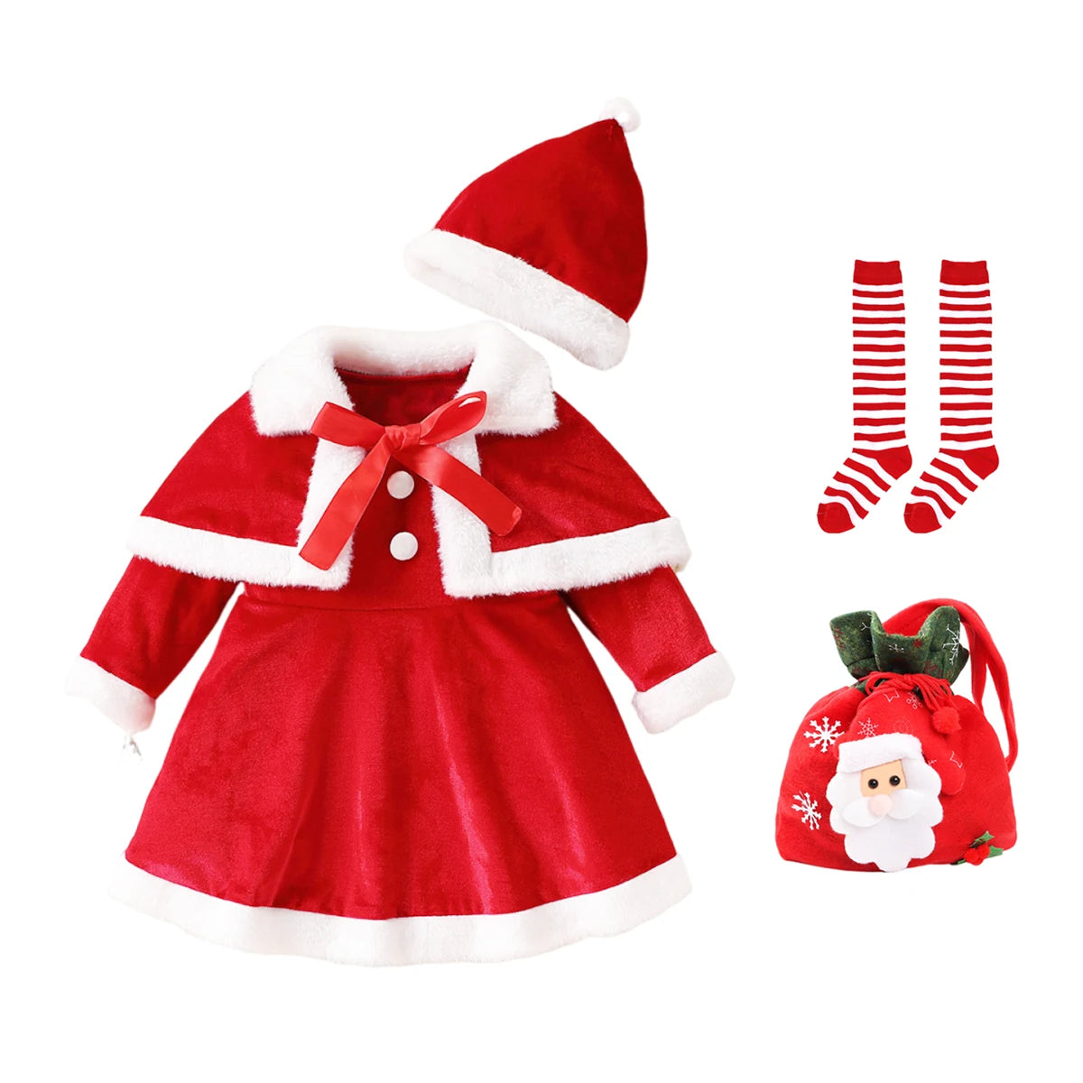 Christmas Baby Clothes Kids Santa Claus Costume Girls Long Sleeve Red Dresses with Cape Toddler Girl Dress Infant Winter Outwear