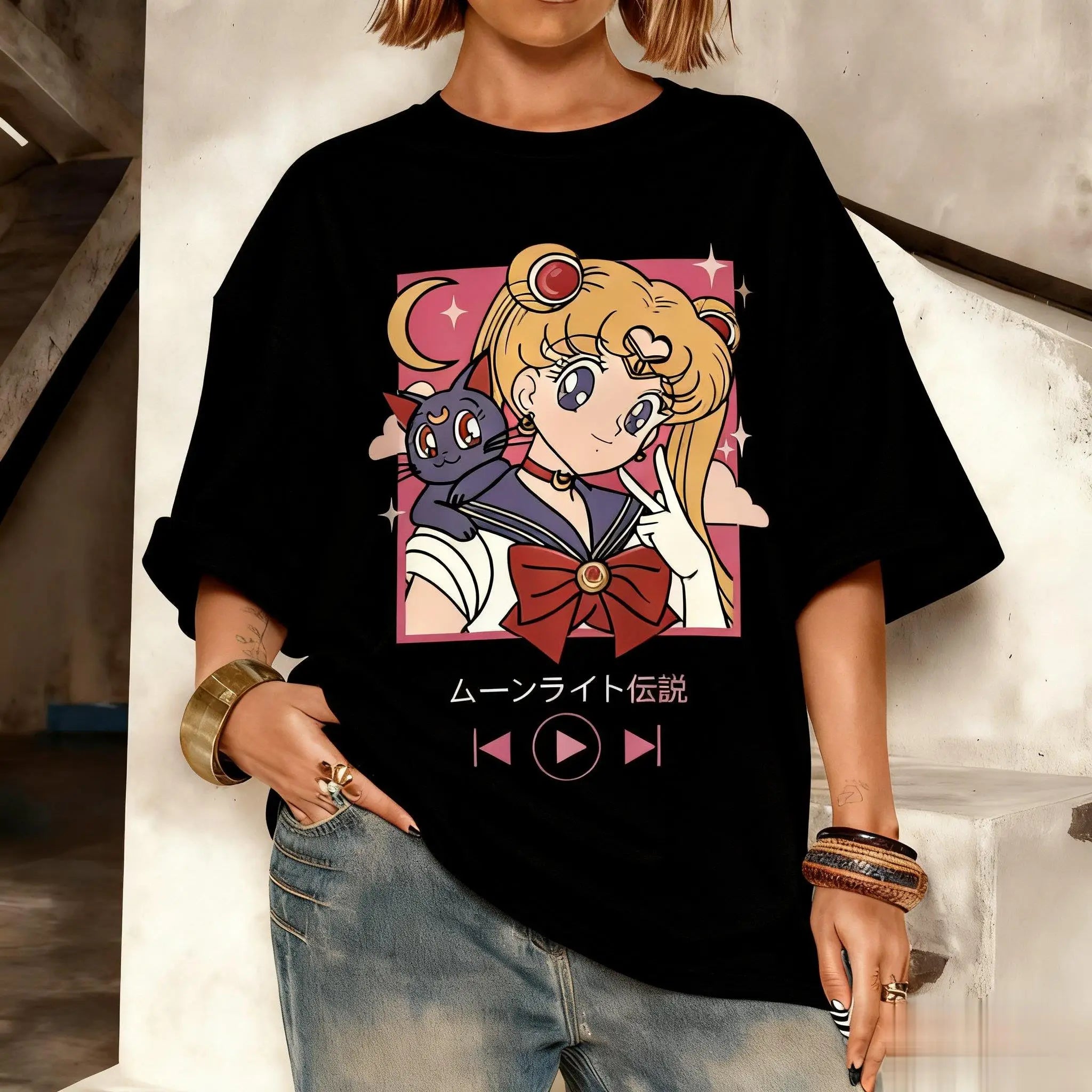 2026 New Year's New Street Wear Kawaii Sailor Moon Pattern T-shirt Men's and Women's Printed Summer Fashion Y2k Clothing