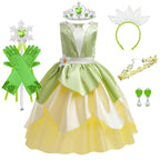 Tiana Costume Girls Cosplay Princess Dress Up Children Carnival Party Vestidos Kids Green Sleeveless Elegant Dresses