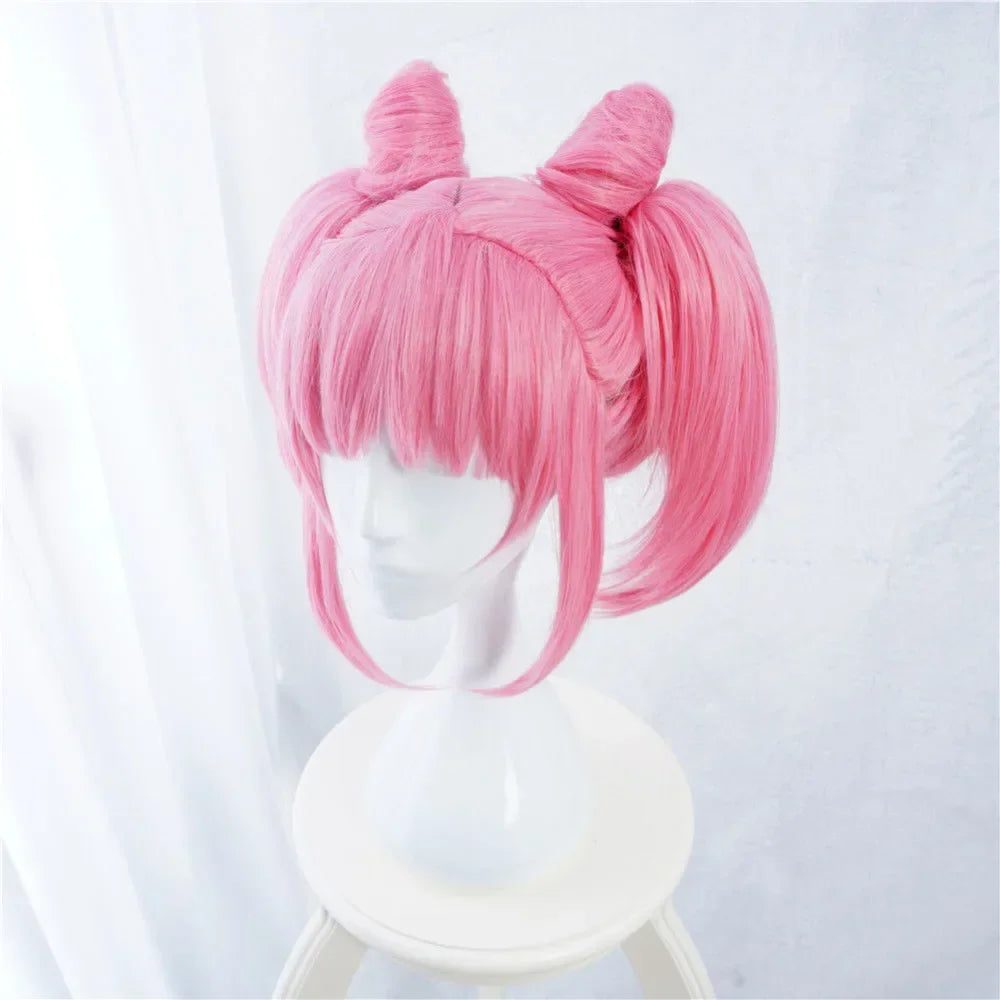 New chibi moon Cosplay Wigs Pink Chibiusa Wigs Heat Resistant Synthetic Hair Perucas Cosplay Wig + Wig Cap