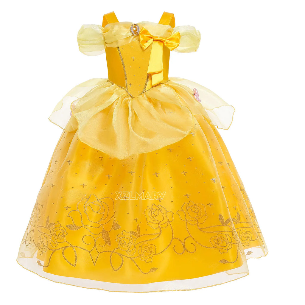 New Princess Dresses Girls Belle Party Costume Girl Birthday Flower Clothes Beauty and the Beast Fancy Disguise