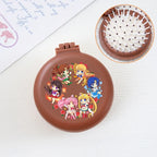 Sailor Moon Anime  Mini Folding Hair Brush with Mirror Portable Travel Comb for Women Lightweight Outdoor Use Hand Washable Gift