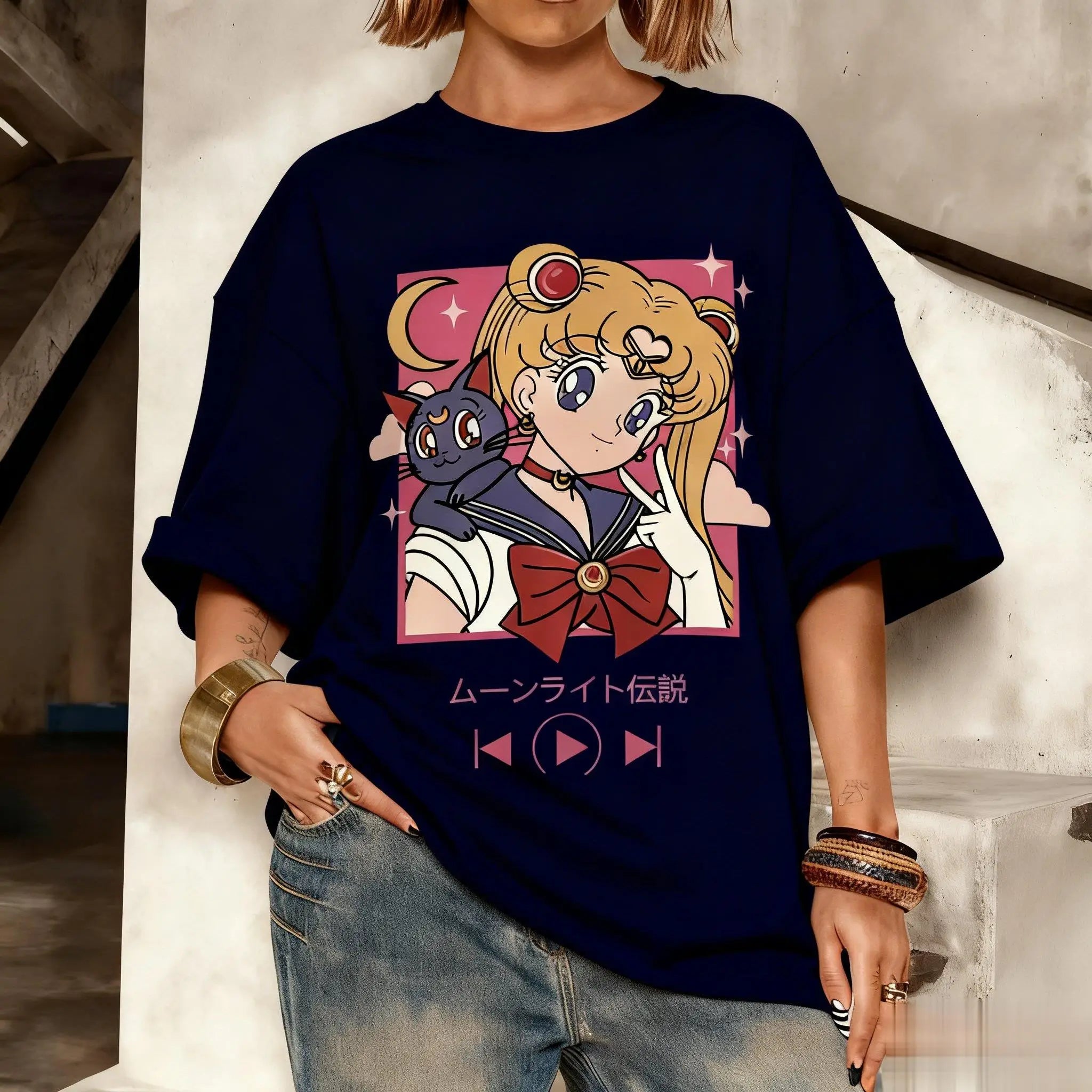 2026 New Year's New Street Wear Kawaii Sailor Moon Pattern T-shirt Men's and Women's Printed Summer Fashion Y2k Clothing