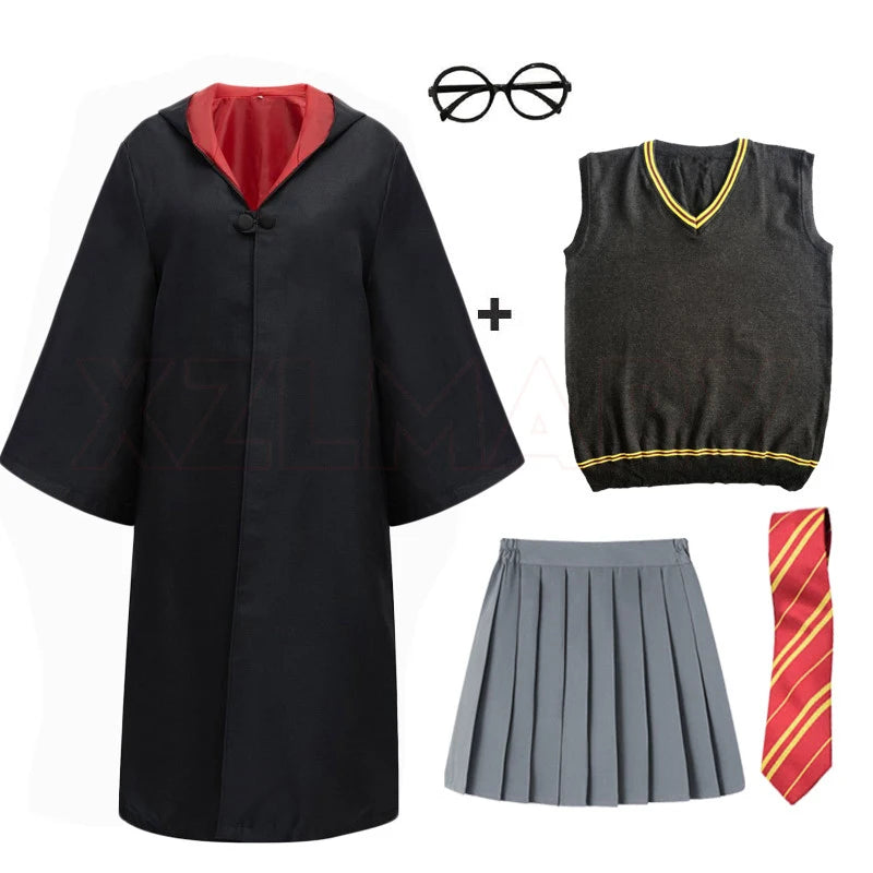 Adult Girls Hogwarts Cosplay Magic School Robes Cloak Slytherin Halloween Cape Boys Costume Women Men Uniform Scarf Tie Gifts