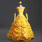 New adults cosplay womens princess ball gown beauty and the beast belle costume for dress yellow gown fancy women