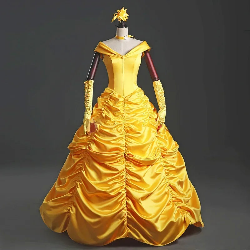 New adults cosplay womens princess ball gown beauty and the beast belle costume for dress yellow gown fancy women