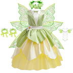 Tiana Costume Girls Cosplay Princess Dress Up Children Carnival Party Vestidos Kids Green Sleeveless Elegant Dresses