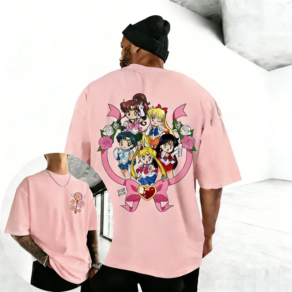 Unisex Pure Cotton T-shirt Sailor Moon Tsukino Usagi 2026 Summer New Item Harajuku Anime Printed Loose Family Short Sleeved Top