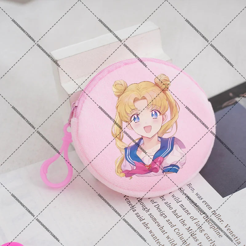 Sailors Moon Zipper Purses Small Bags Portable Coin Pouch Anime Children Round Wallet Cartoon Mini Storage Keychain Bag Kid Gift