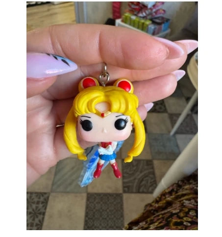 FUNKO POP Japanese Anime Sailor Moon & Sailor Chibi Moon Pocket Keychain Toy Action Figure Collectible Toys for Children Gift
