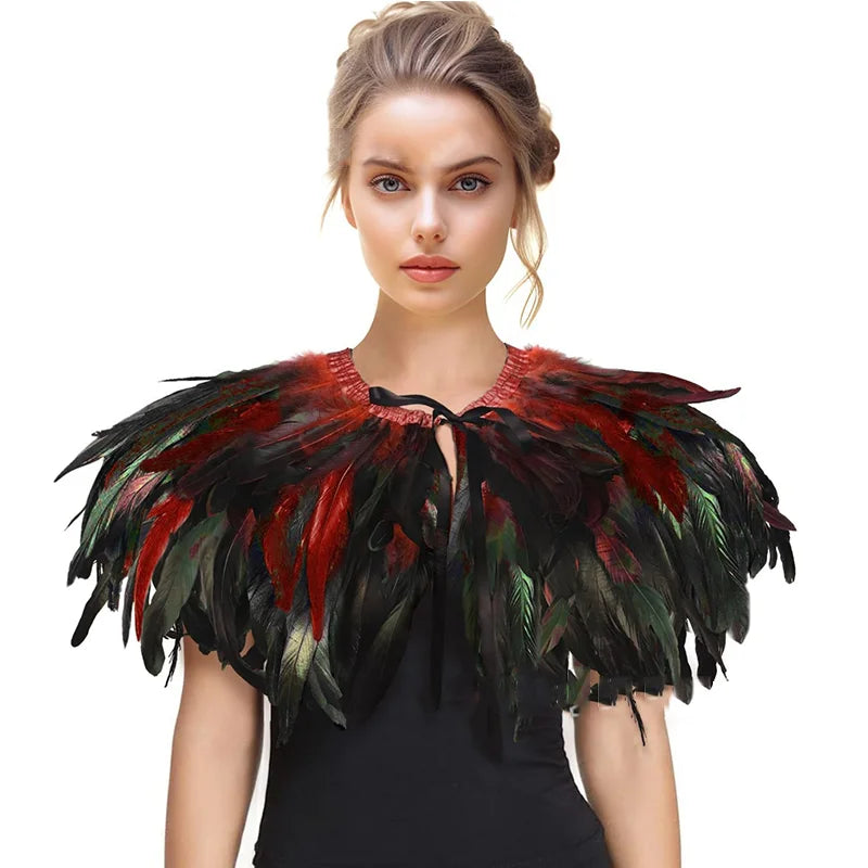 Witch's genuine feather shawl cloak with lace collar, suitable for all kinds of festival activities, witch costume.