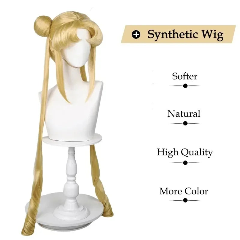 HN8 Sailor Moon Tsukino Usagi Long Curly Blonde Ponytails Wig with 2 Pongtails with Wig Cap for Halloween Costume Party8…Gf