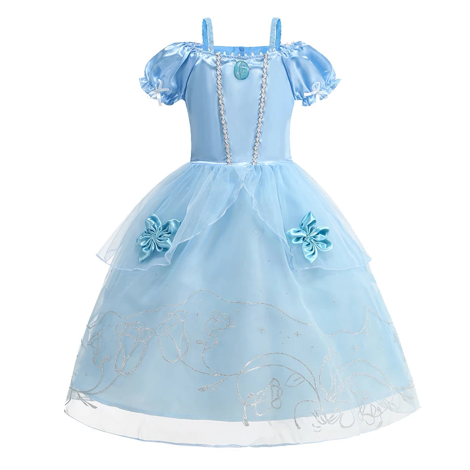 Girl Cinderella Dress Up Floral Children Party Princess Costume Kids Halloween Carnival Outfit Kids Clothes