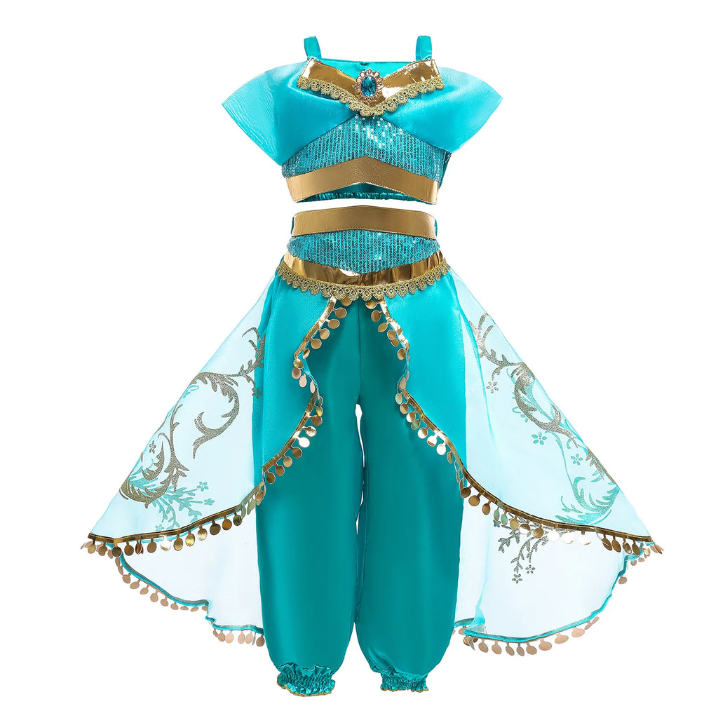 Jasmine Princess Cosplay Costume Girl Jasmine Sets Cartoon Children Birthday Party Gift Halloween Fantasy Outfits