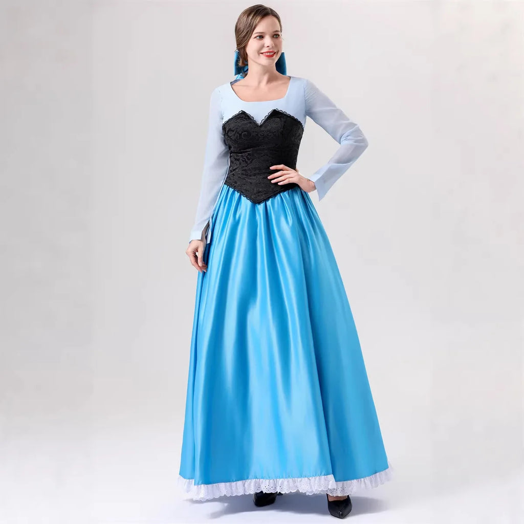 Halloween Adult Costume Ariel Princess COS Mermaid Princess Blue Dress Costume Party Performance Clothing for Women