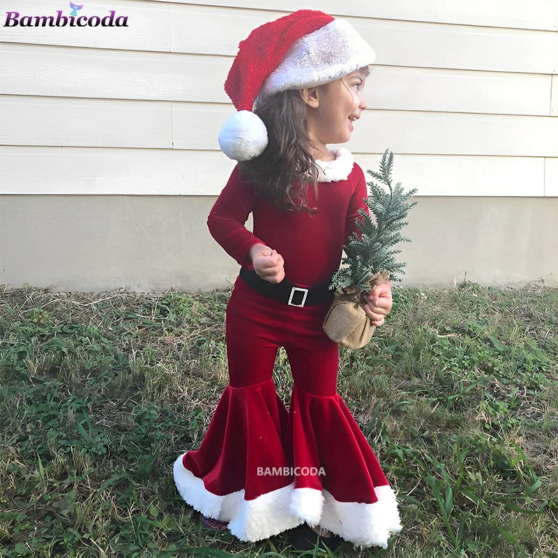 2025 Christmas Santa Claus Outfit Newborn Clothing Sets Winter Fleece Tops+Pants+Hats Baby Girls Clothes Costume Xmas