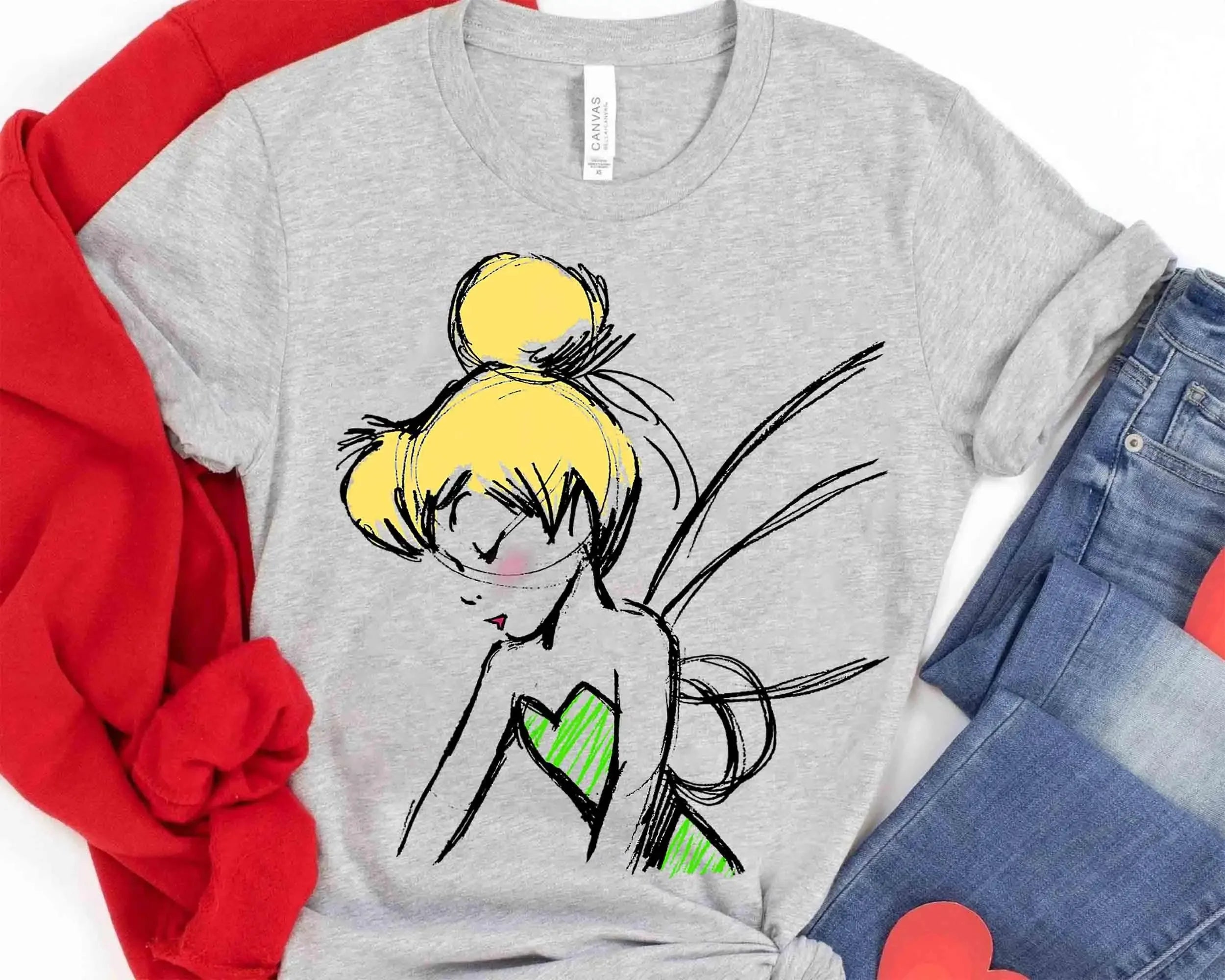 Disney Peter Pan Tinker Bell Sketch Profile Shirt Neverland T-Shirt Unisex T-Shirt, Family Birthday Gift T-Shirt