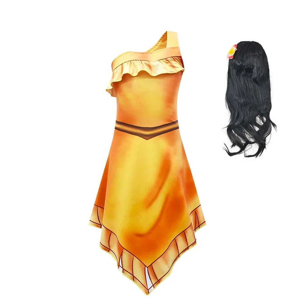 Indian Princess Girls Pocahontas Cosplay Dress Halloween Party Disguise Costume Children Movie Fantasy Outfits