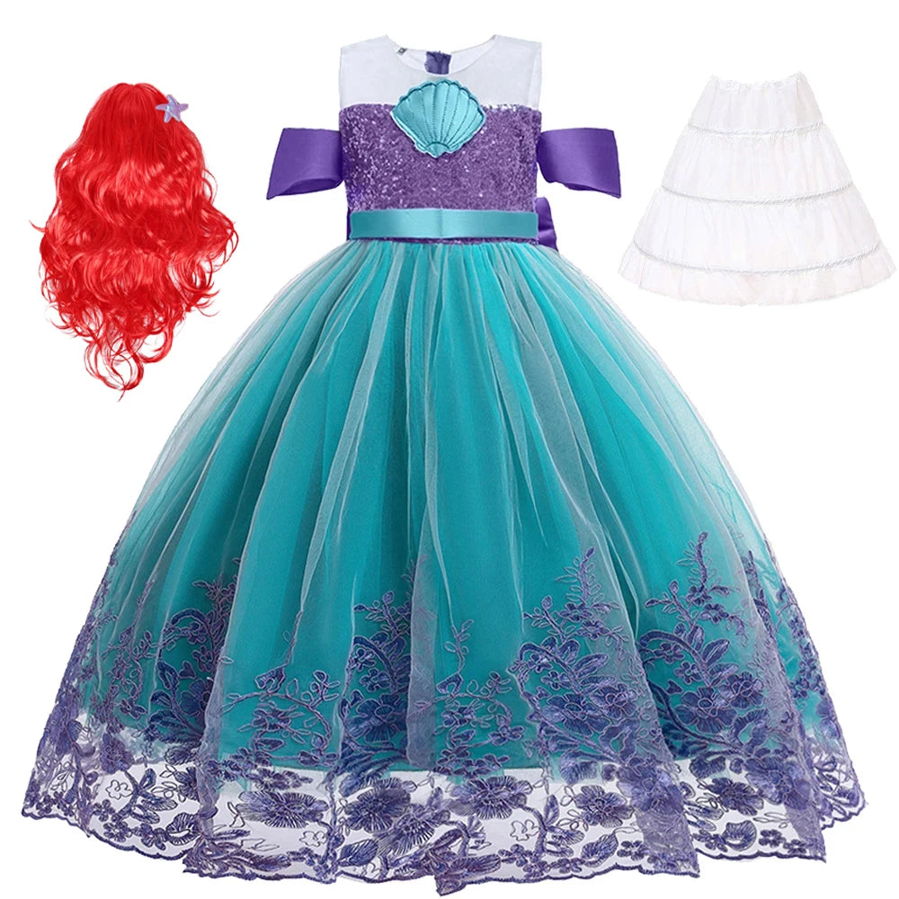 Cute Girl Princess Little Mermaid Ariel Dress Kids Cosplay Costume Children Halloween Birthday Party Clothes Summer Dress Girl