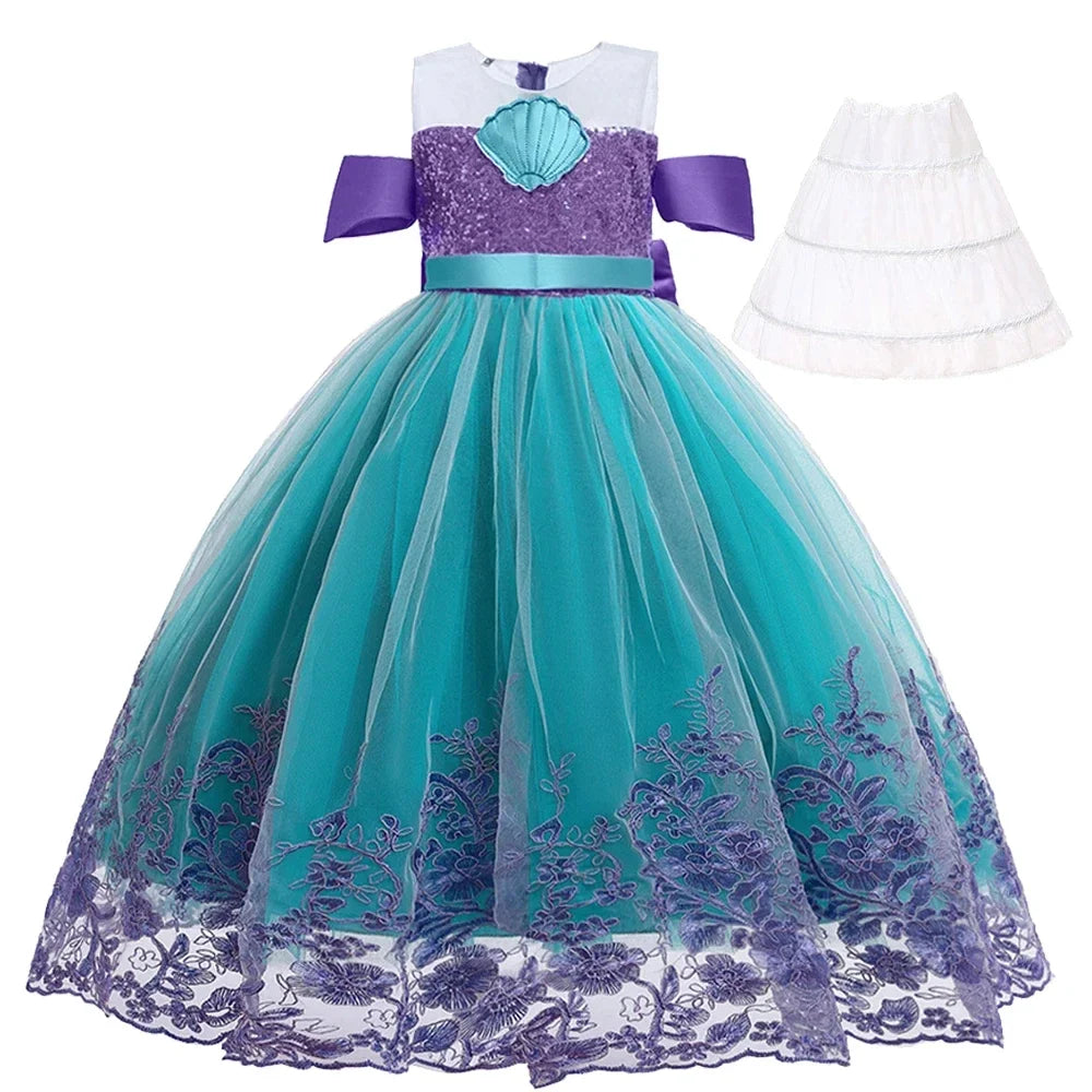 Cute Girl Princess Little Mermaid Ariel Dress Kids Cosplay Costume Children Halloween Birthday Party Clothes Summer Dress Girl