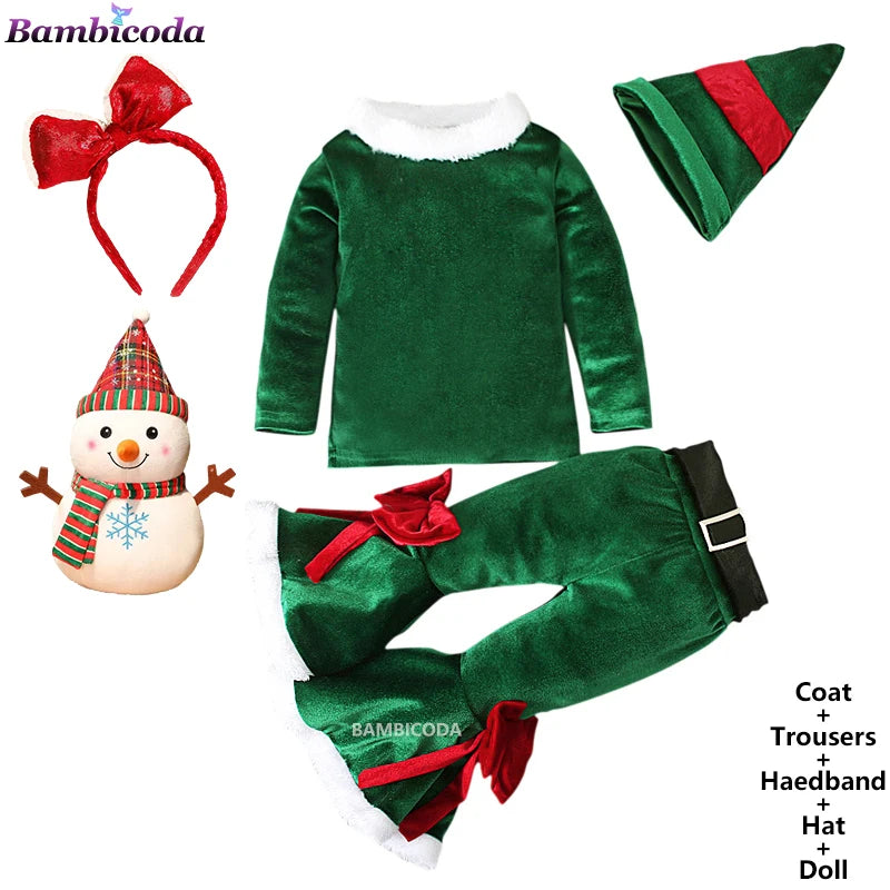 2025 Christmas Santa Claus Outfit Newborn Clothing Sets Winter Fleece Tops+Pants+Hats Baby Girls Clothes Costume Xmas