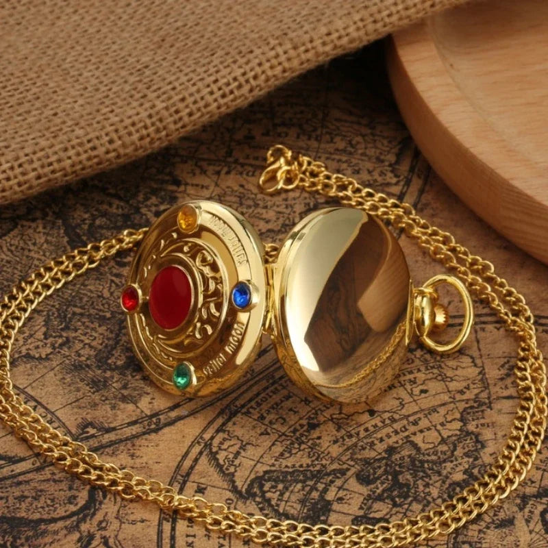 Sailor Moon Vintage Pocket Watch Anime Figures Tsukino Usagi Cosplay Quartz Pocket Watches Halloween Pendant Necklace Watches