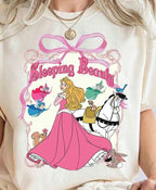 2025 Summer New Enchanting Bow Princess Group Girl Aesthetic T-shirt Cinderella Beauty Long Hair Princess Snow White T-shirt