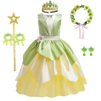 Tiana Costume Girls Cosplay Princess Dress Up Children Carnival Party Vestidos Kids Green Sleeveless Elegant Dresses