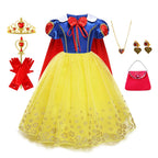Snow White Costume for Girls Short Sleeve Dress with Cape Tulle Dress Princess Birthday Party Gown