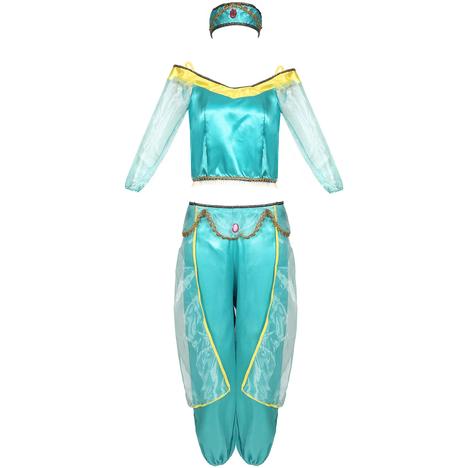 Jasmine Princess Dress Cosplay Costume for Adult Women in Aladdin, European American Role Play Stage Outfit for the Halloween