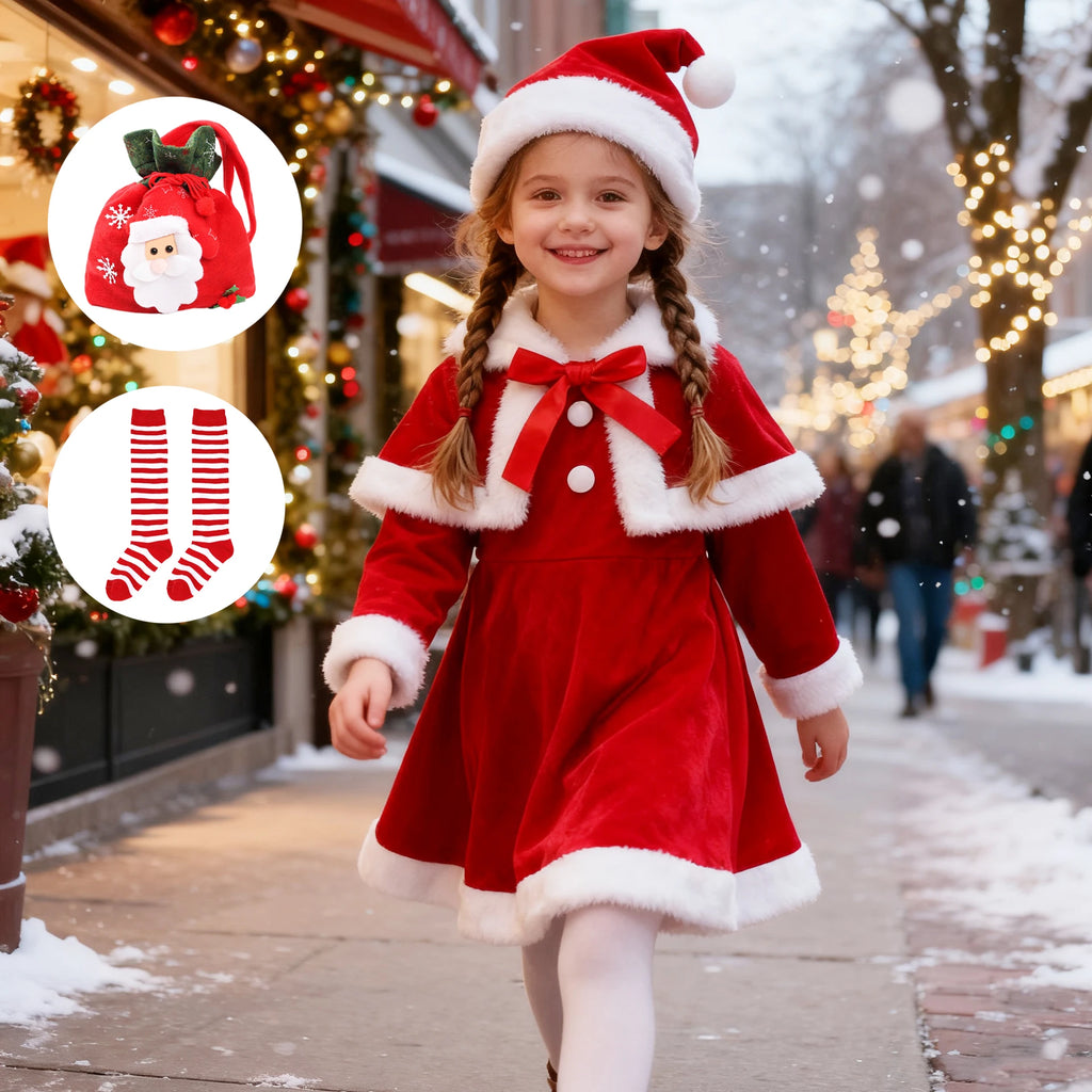 Christmas Baby Clothes Kids Santa Claus Costume Girls Long Sleeve Red Dresses with Cape Toddler Girl Dress Infant Winter Outwear
