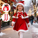 Christmas Baby Clothes Kids Santa Claus Costume Girls Long Sleeve Red Dresses with Cape Toddler Girl Dress Infant Winter Outwear