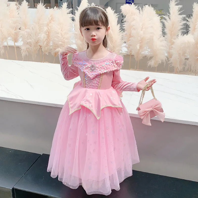 Halloween Costumes Kids Pink Girls Party Dresses Girl Aurora Princess Gown Sleeping Beauty Cosplay Costume Fantasy Disguise Sets