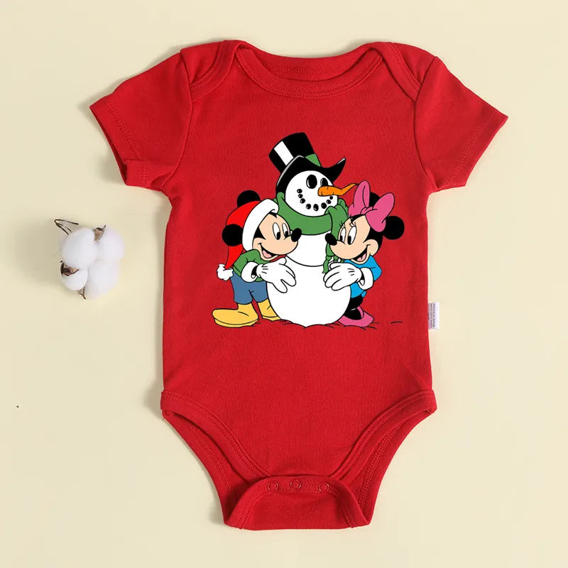 Christmas Newborn Baby Red Romper 100% Cotton Baby Mickey Print Infant Outfit Baby Girls Boys Bodysuit Disney Clothes Xmas Gift