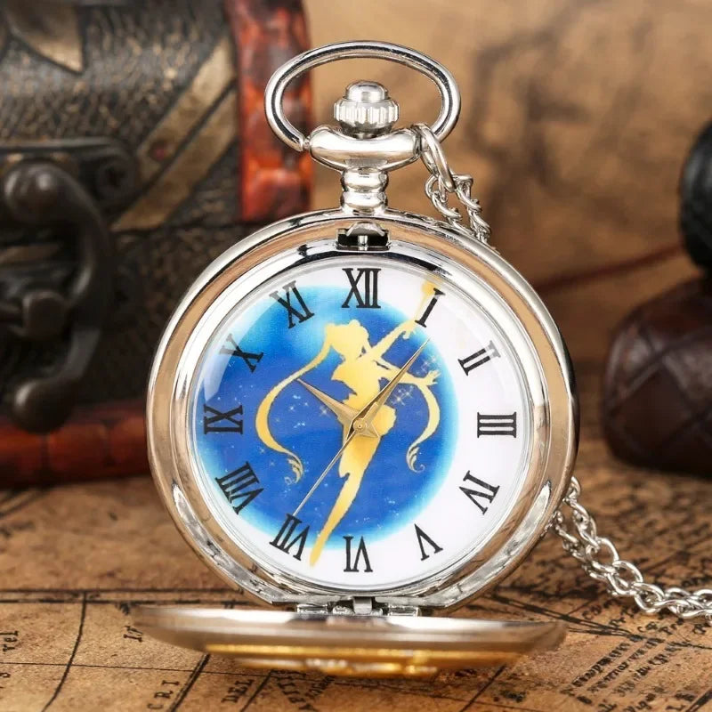 Sailor Moon Vintage Pocket Watch Anime Figures Tsukino Usagi Cosplay Quartz Pocket Watches Halloween Pendant Necklace Watches
