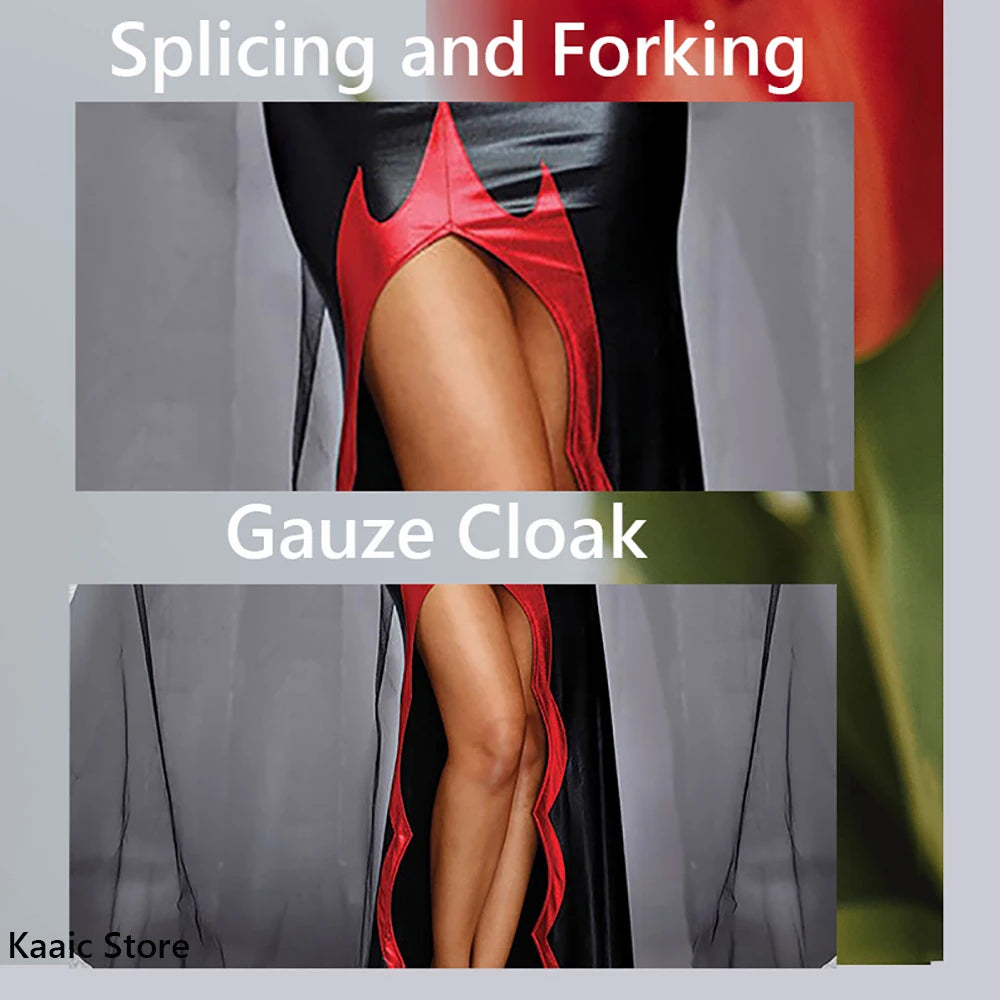 Cosplay Witch Dress Cloak Women Patent Leather Prom Magic Vampire Female Costumes Role Playing Halloween Costume